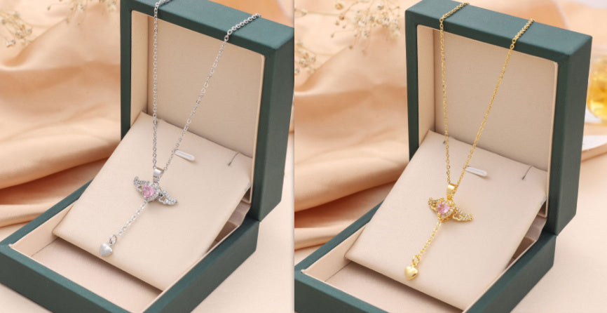 💘 CupidWings™ Heart & Tassel Necklace – Crystal Angel Pendant for Women - One For All