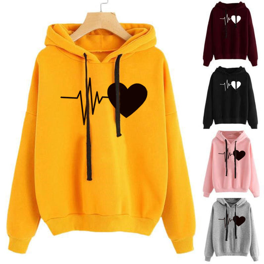 Stylish Heart Print sweatshirt – Comfy Oversized Streetwear for Women - One For All