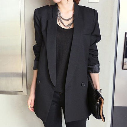 Solid Long Style Black Women Jacket and Blazer Female Notched Collar Asymmetrical Chic Ladies Blazers feminino - One For All