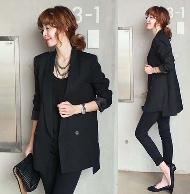 Solid Long Style Black Women Jacket and Blazer Female Notched Collar Asymmetrical Chic Ladies Blazers feminino - One For All