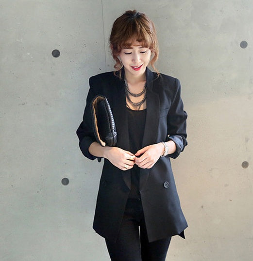 Solid Long Style Black Women Jacket and Blazer Female Notched Collar Asymmetrical Chic Ladies Blazers feminino - One For All