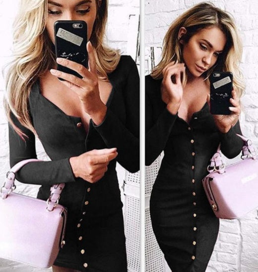 Spring Women Bodycon Slim Long Sleeve Party Cocktail Pencil Mini Dress Sexy Sheath Women Dresses - One For All