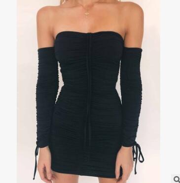 Bandage Dress Women Sexy Off Shoulder Long Sleeve Slim Elastic Bodycon Party Dresses Gowns - One For All