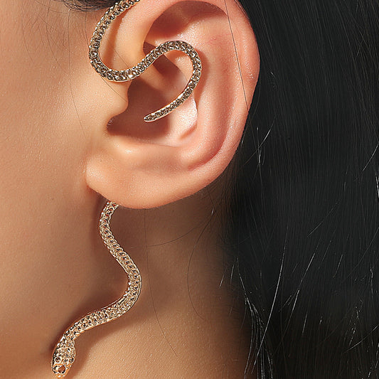 Non-hole Ear Clip Vintage Zircon Snake-shaped Earrings For Women Exaggerated Fake Cartilage Ear Cuff Fashion Jewerly Gifts - One For All