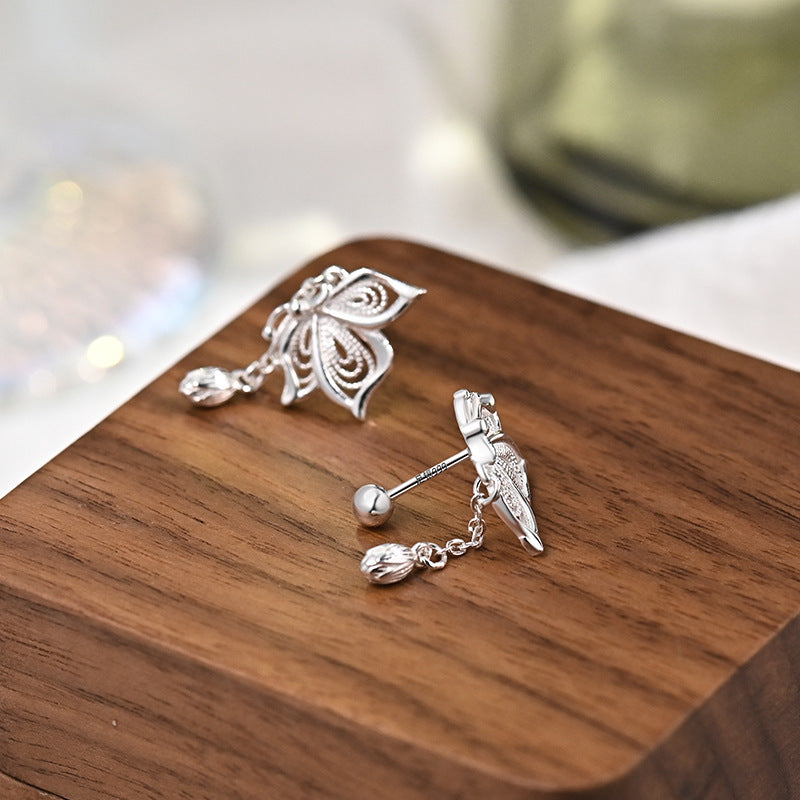 🦋 LunaFlair™ S999 Silver Butterfly Tassel Earrings – Elegant Dangling Gift for Her ✨ - One For All