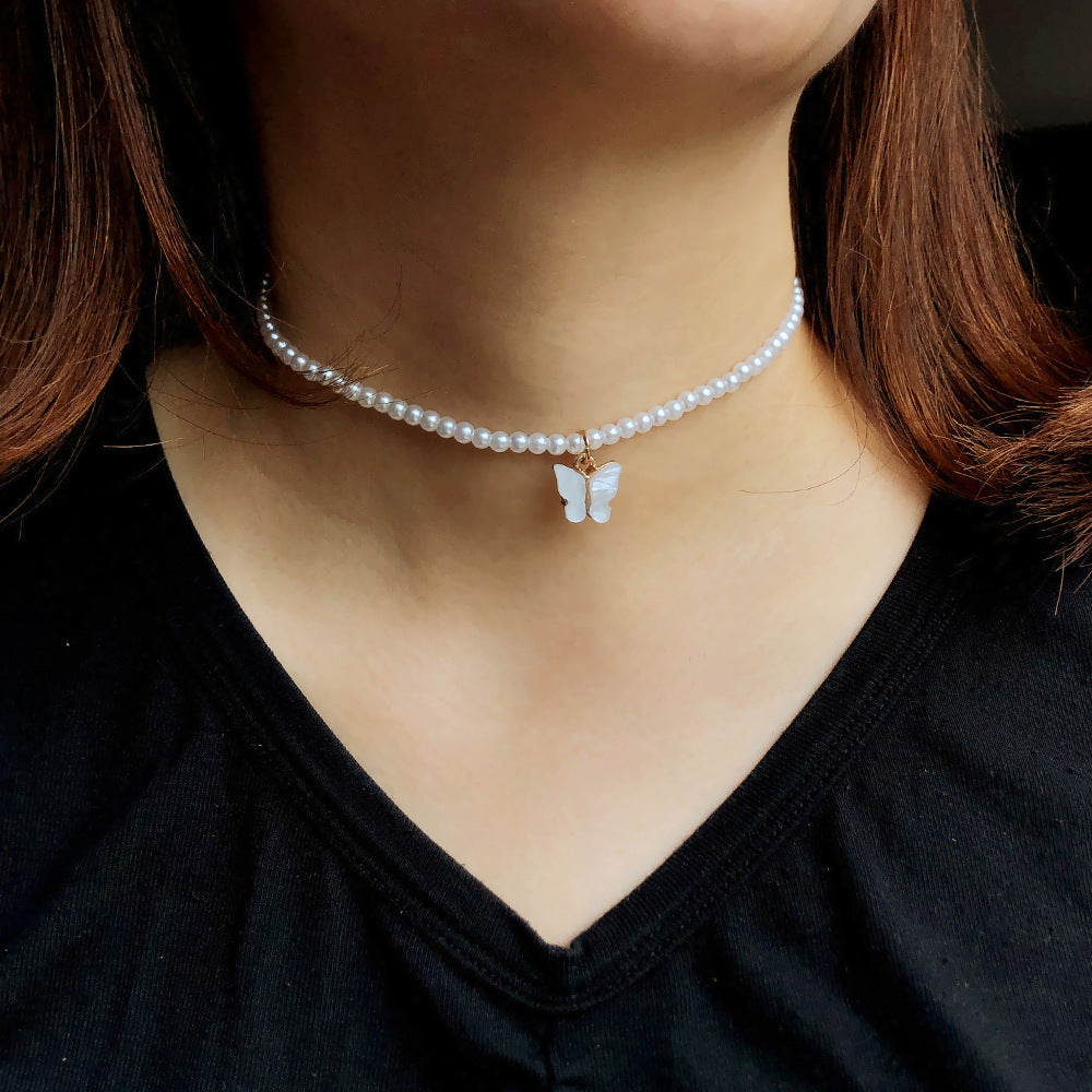 🦋 PearlGrace Butterfly Choker Necklace – Elegant White Pearl Wedding Jewelry - One For All