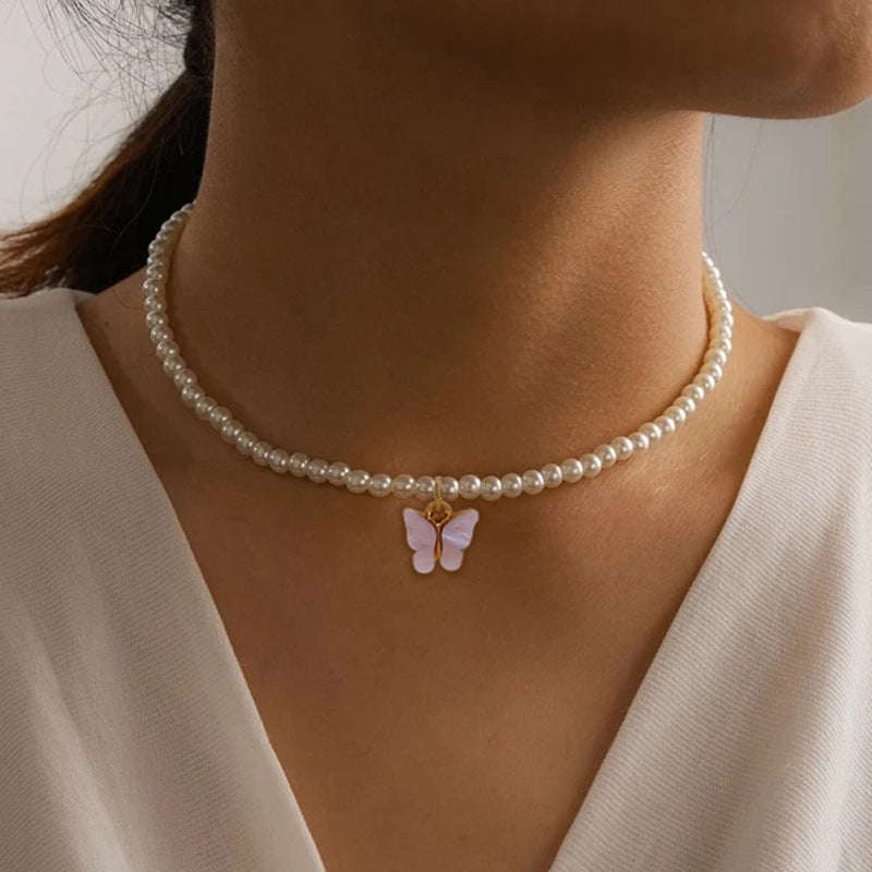 🦋 PearlGrace Butterfly Choker Necklace – Elegant White Pearl Wedding Jewelry - One For All