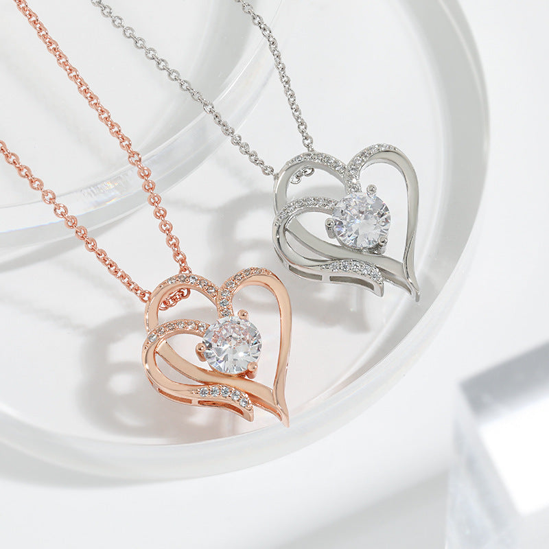 Beautiful Zircon Double Love Heart Necklace – Personalized Clavicle Chain for Women - One For All