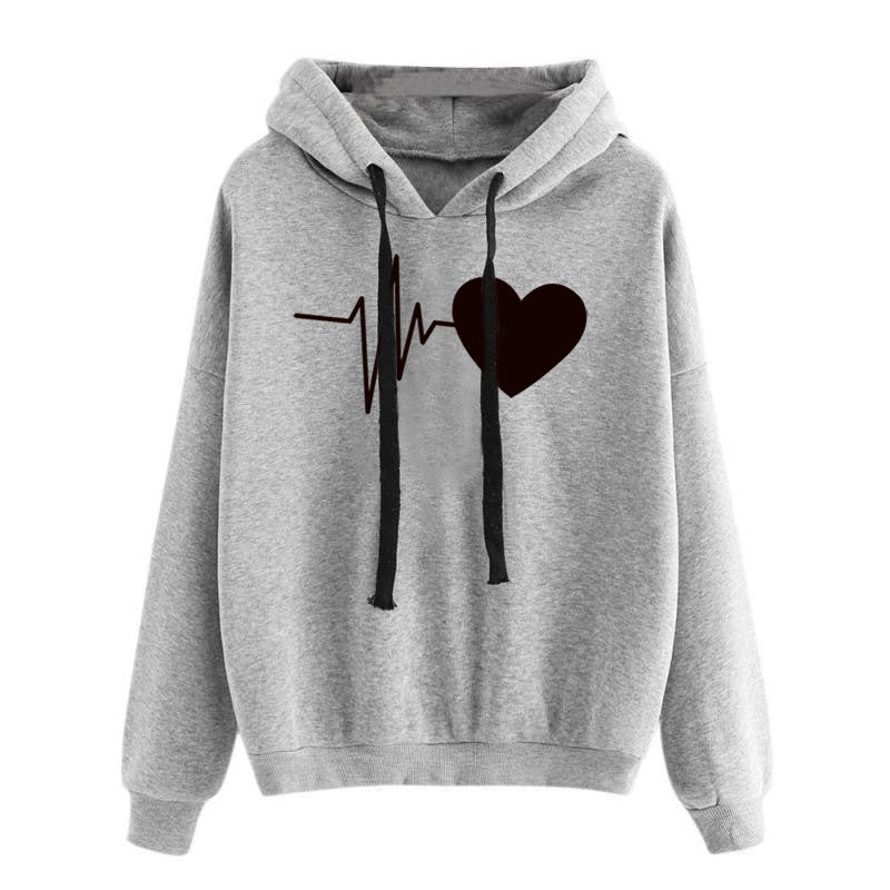 Stylish Heart Print sweatshirt – Comfy Oversized Streetwear for Women - One For All
