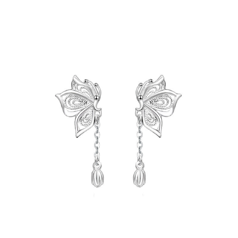 🦋 LunaFlair™ S999 Silver Butterfly Tassel Earrings – Elegant Dangling Gift for Her ✨ - One For All