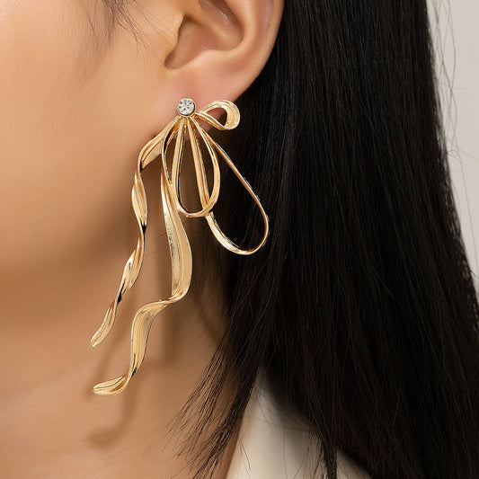 Irregular Large Bow Earrings For Women Tassel Streamer - One For All