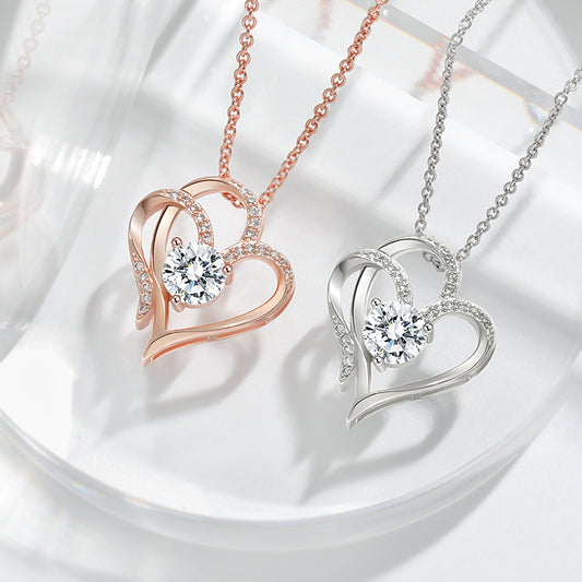 Beautiful Zircon Double Love Heart Necklace – Personalized Clavicle Chain for Women - One For All