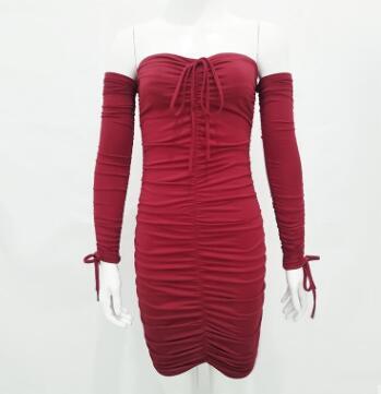 Bandage Dress Women Sexy Off Shoulder Long Sleeve Slim Elastic Bodycon Party Dresses Gowns - One For All