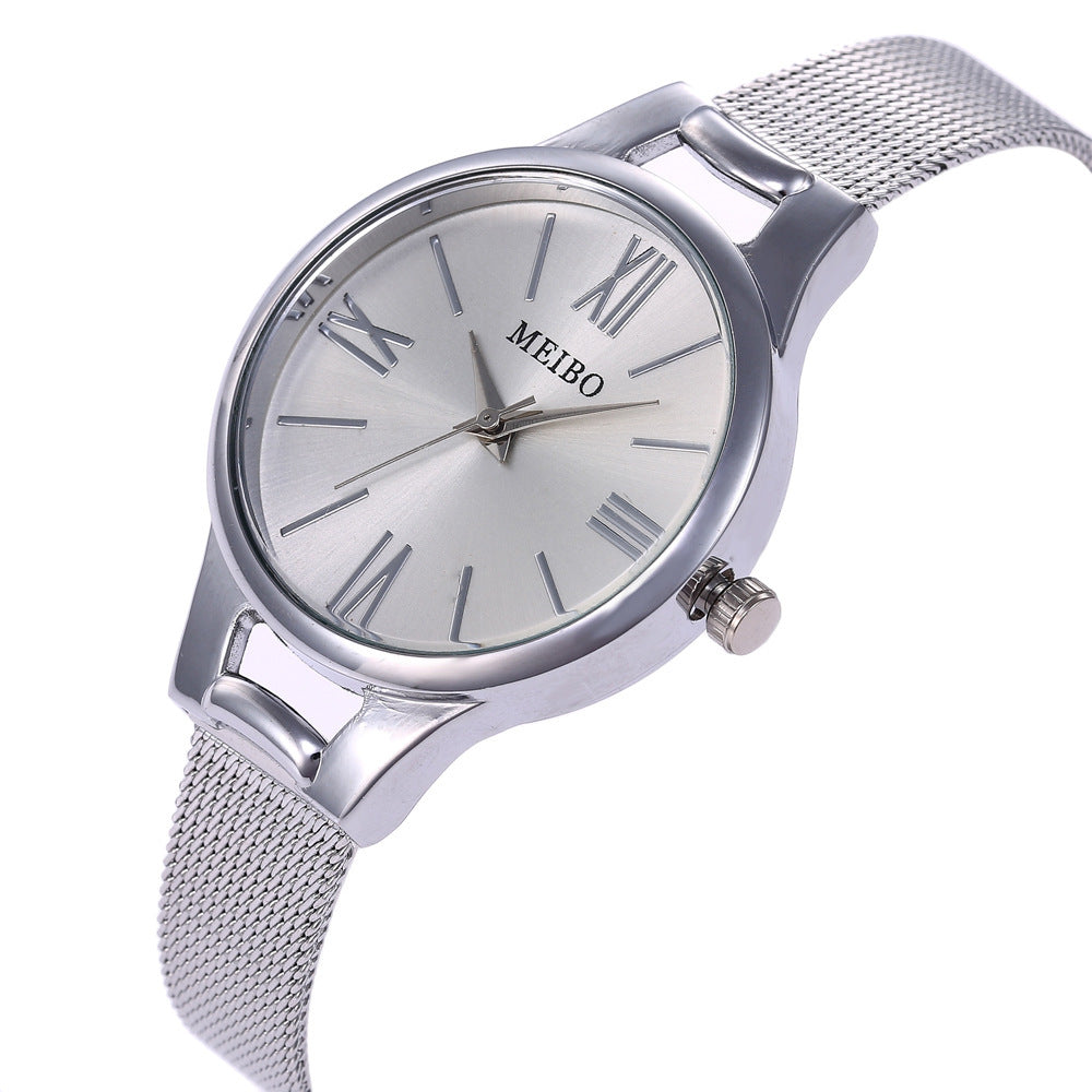 Harmony Sale Pin Buckle Round Glass Rose Gold Stainless Steel Mesh Belt Watch For Women - One For All
