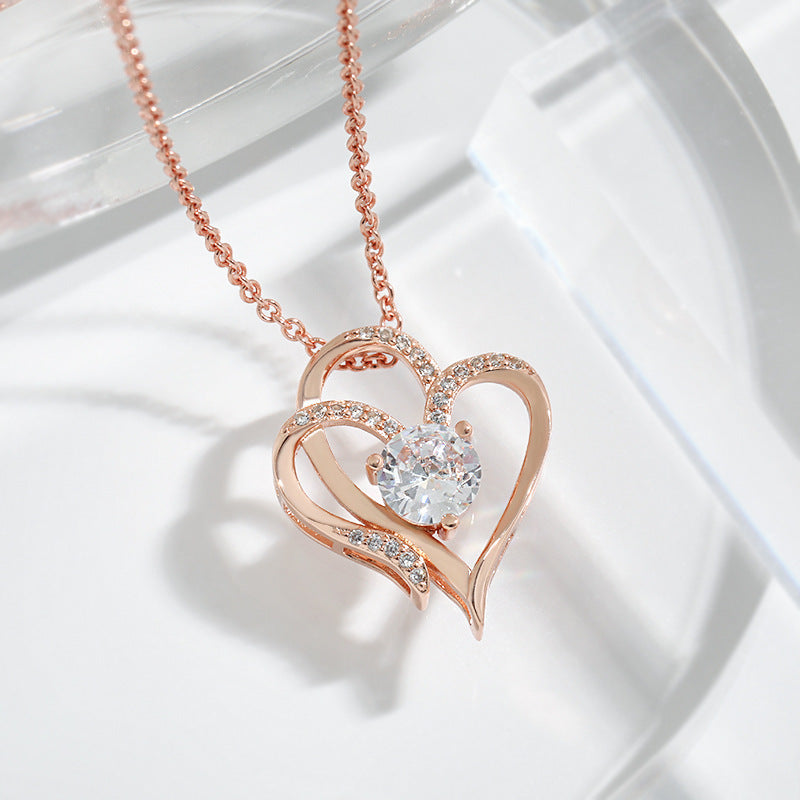 Beautiful Zircon Double Love Heart Necklace – Personalized Clavicle Chain for Women - One For All