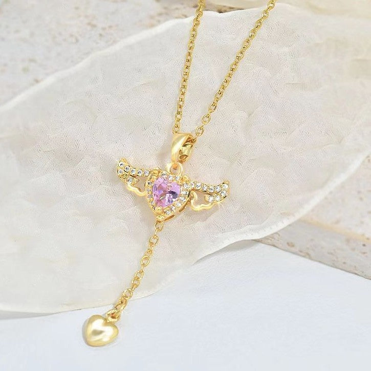 💘 CupidWings™ Heart & Tassel Necklace – Crystal Angel Pendant for Women - One For All