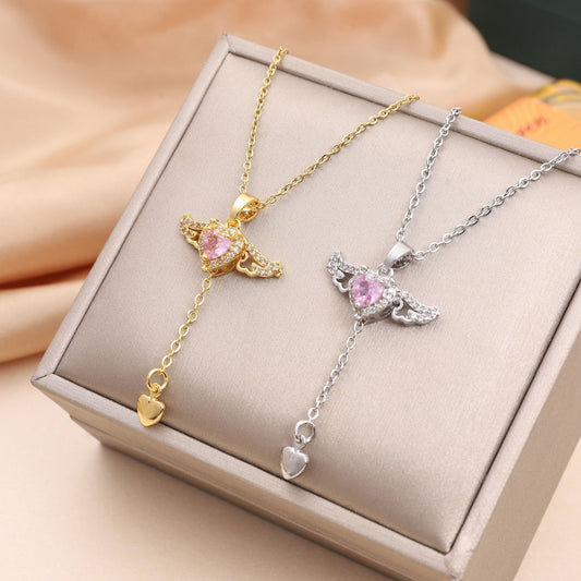 💘 CupidWings™ Heart & Tassel Necklace – Crystal Angel Pendant for Women - One For All