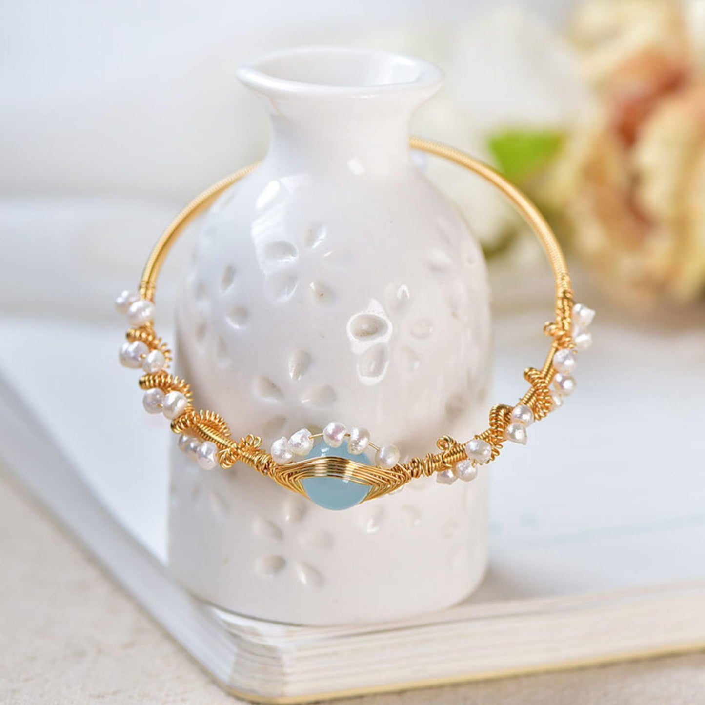 Pearl Bracelets For Women Gold Plating Pearl Bracelet Gold Wire Braided Vintage Style Bracelets Cuff Bracelets Fashion Bracelet - One For All