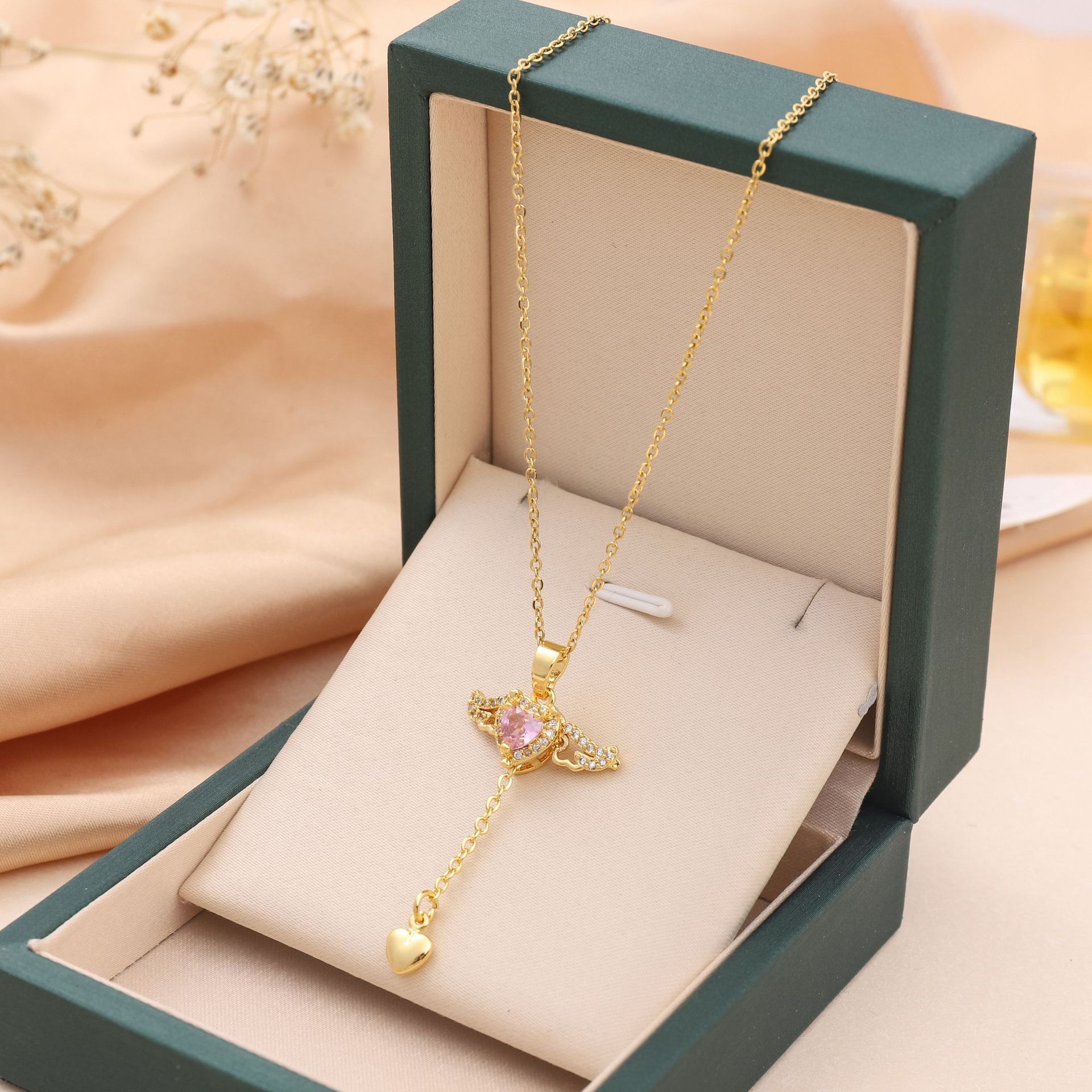 💘 CupidWings™ Heart & Tassel Necklace – Crystal Angel Pendant for Women - One For All