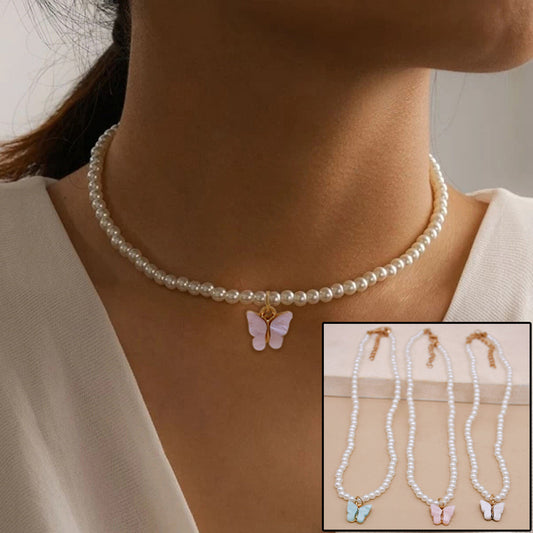 🦋 PearlGrace Butterfly Choker Necklace – Elegant White Pearl Wedding Jewelry - One For All