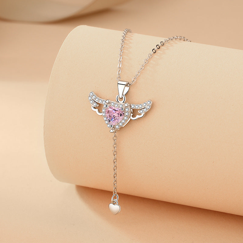 💘 CupidWings™ Heart & Tassel Necklace – Crystal Angel Pendant for Women - One For All