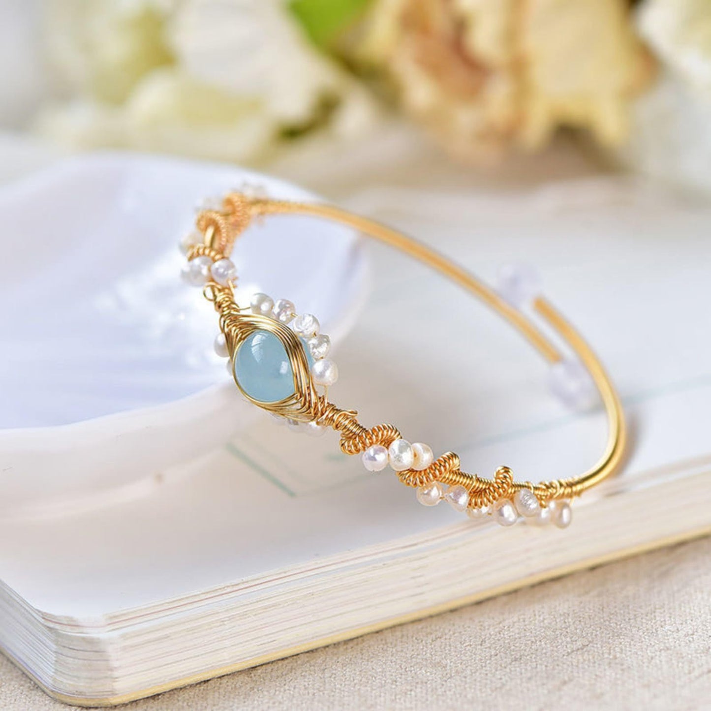 Pearl Bracelets For Women Gold Plating Pearl Bracelet Gold Wire Braided Vintage Style Bracelets Cuff Bracelets Fashion Bracelet - One For All