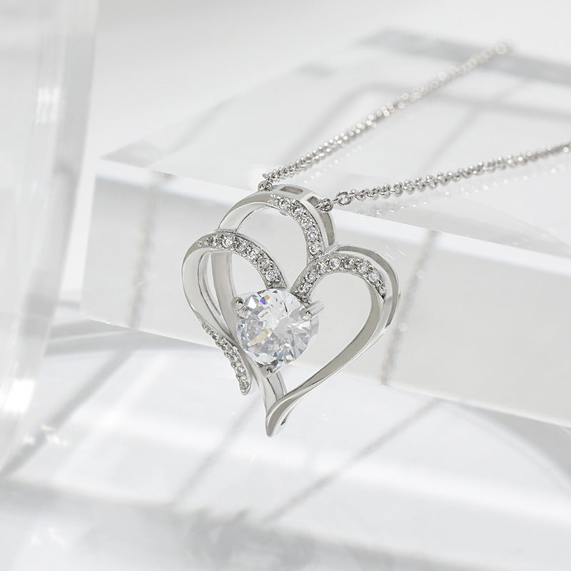 Beautiful Zircon Double Love Heart Necklace – Personalized Clavicle Chain for Women - One For All