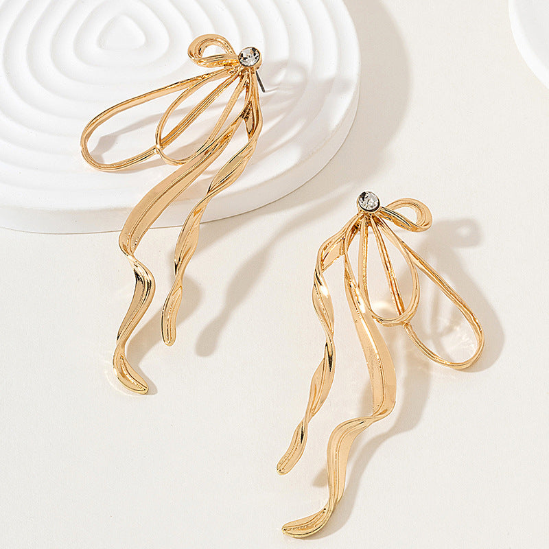 Irregular Large Bow Earrings For Women Tassel Streamer - One For All