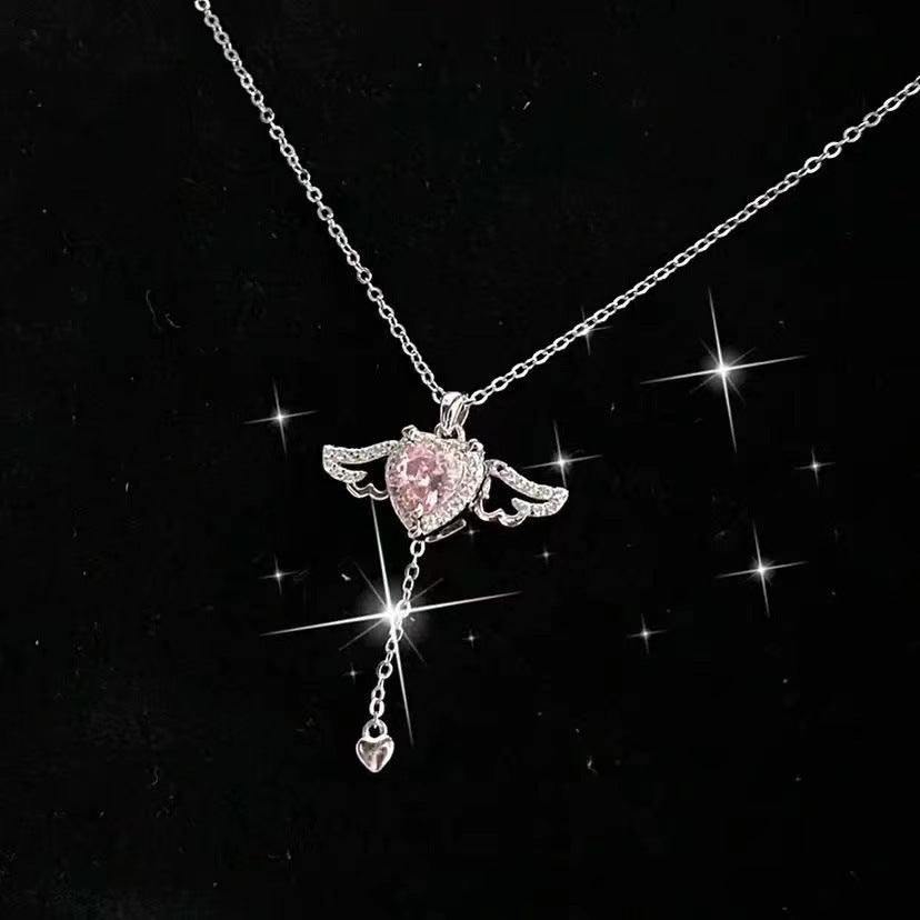 💘 CupidWings™ Heart & Tassel Necklace – Crystal Angel Pendant for Women - One For All