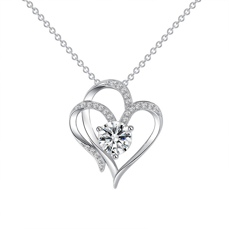 Beautiful Zircon Double Love Heart Necklace – Personalized Clavicle Chain for Women - One For All