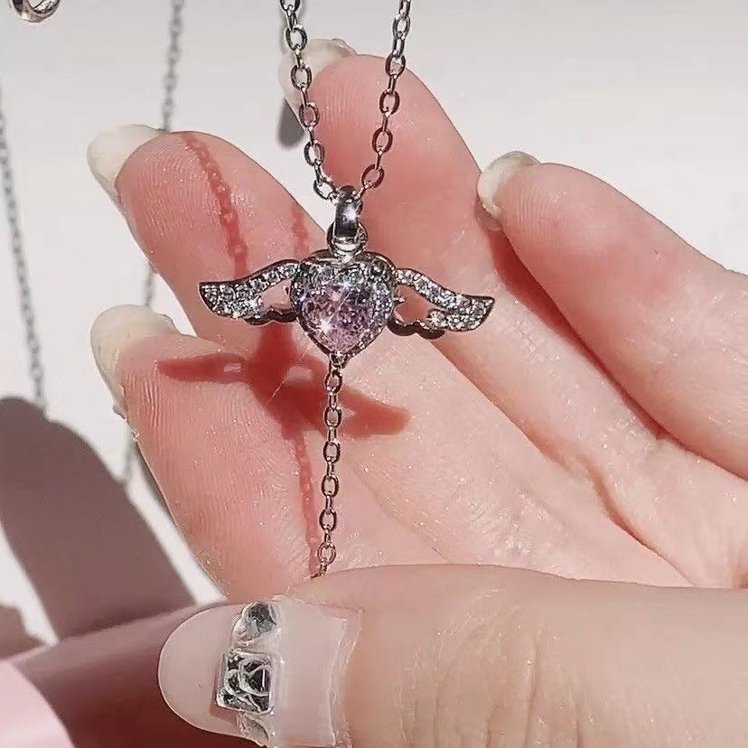 💘 CupidWings™ Heart & Tassel Necklace – Crystal Angel Pendant for Women - One For All