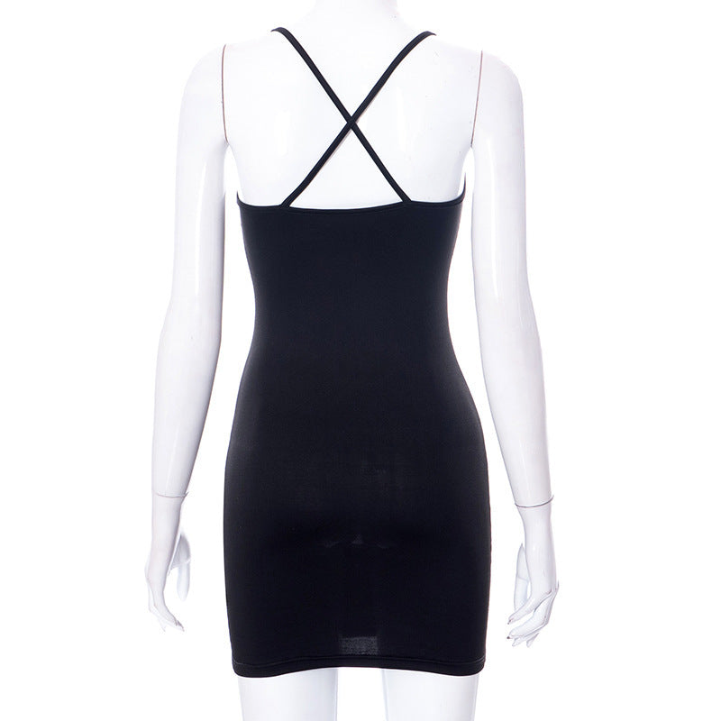 Hollow Out Black Bodycon Woman Dress Camisole Heart Ring Decor Club Sexy Party Dress For Women - One For All