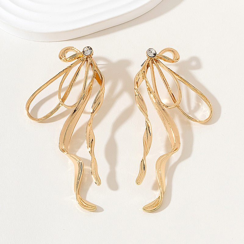 Irregular Large Bow Earrings For Women Tassel Streamer - One For All