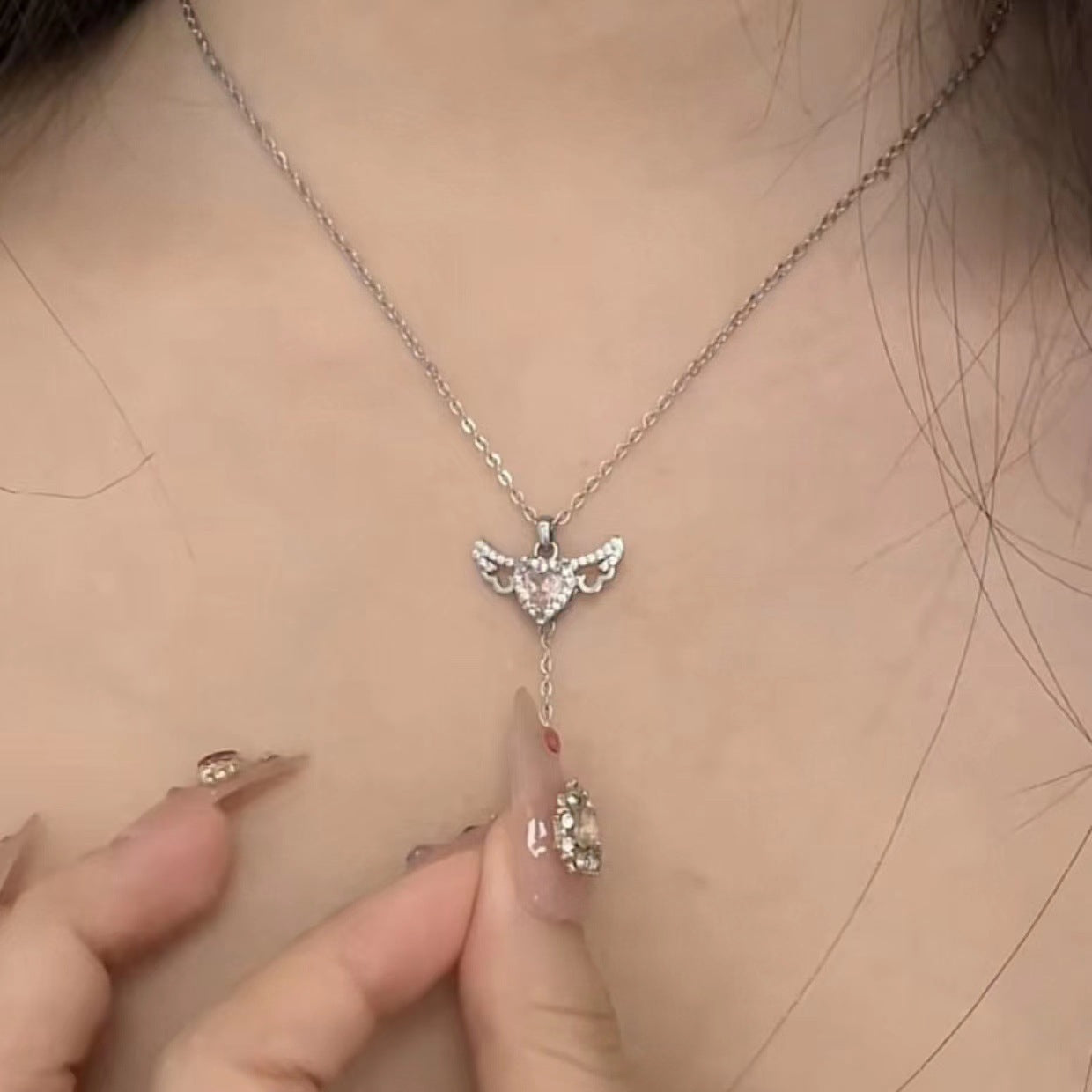 💘 CupidWings™ Heart & Tassel Necklace – Crystal Angel Pendant for Women - One For All