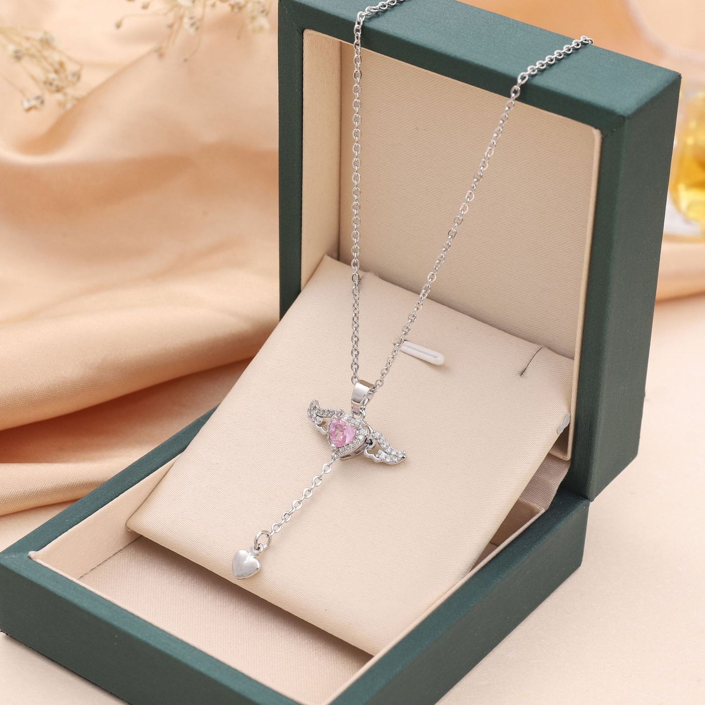 💘 CupidWings™ Heart & Tassel Necklace – Crystal Angel Pendant for Women - One For All