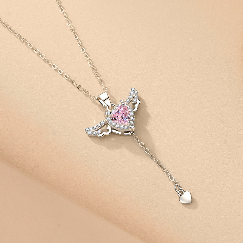 💘 CupidWings™ Heart & Tassel Necklace – Crystal Angel Pendant for Women - One For All